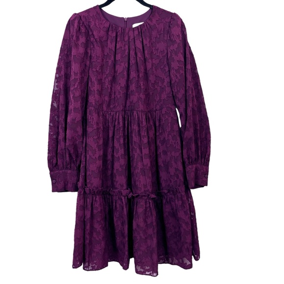 NWT Eliza J Floral Lace Long Sleeve Tiered Dress Wine Maroon Ruffle Size 6 - Picture 5 of 14